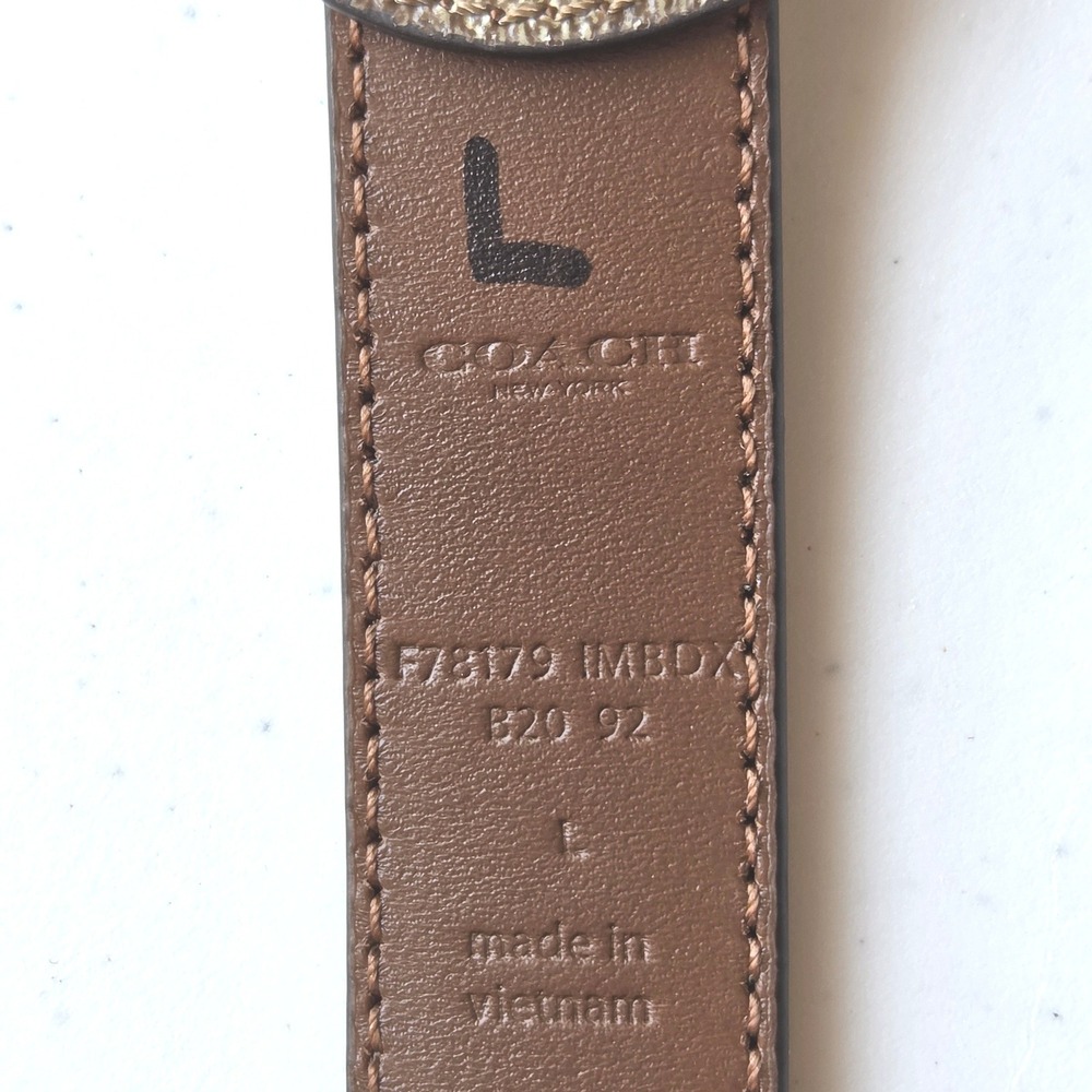 Coach Womens Signature Monogram Leather Trim Belt Khaki Brown Gold F78179 L - Picture 11 of 11